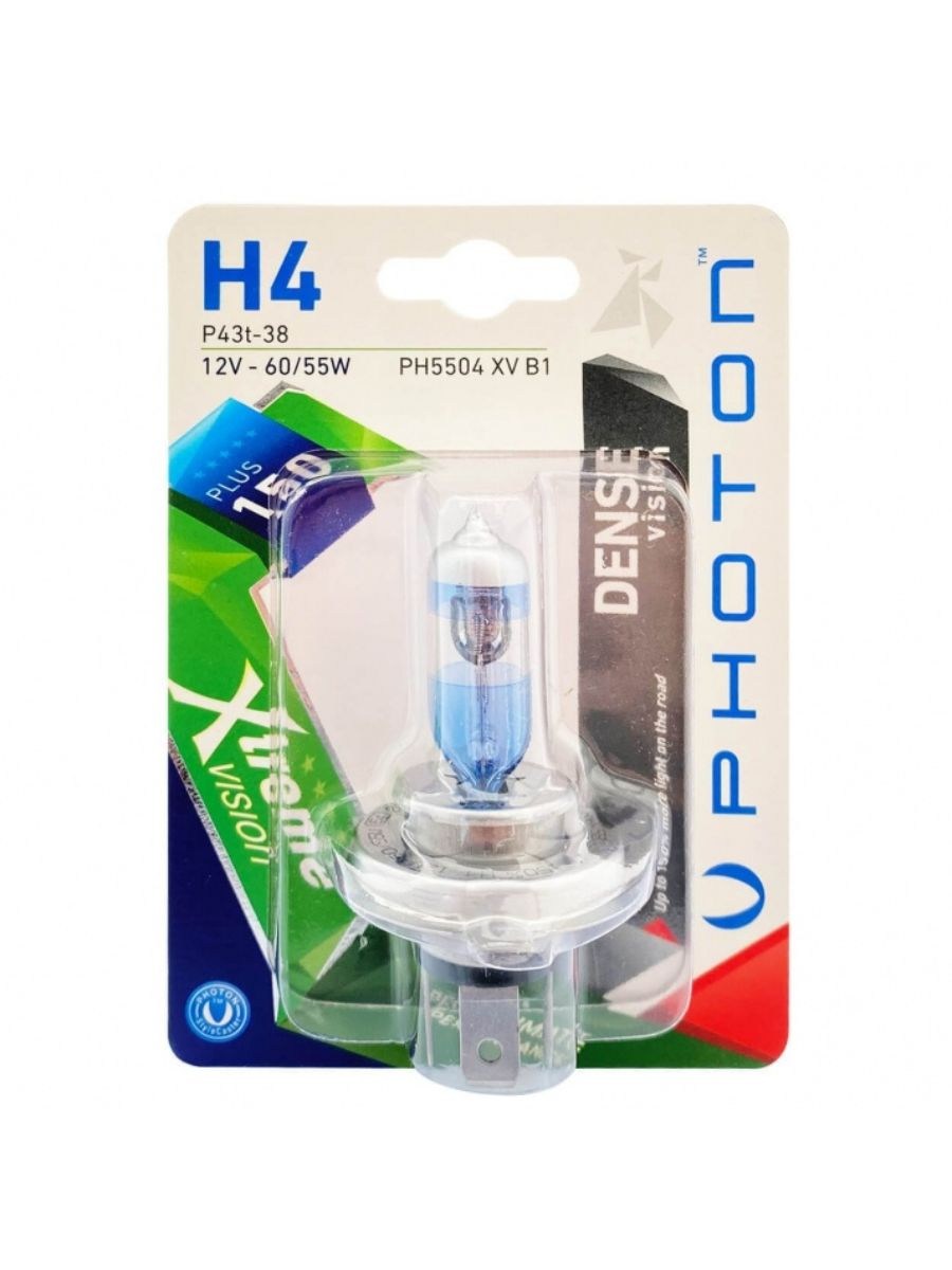 Халогенна крушка H4 +150% 12V 60/55W P43T-38 – Бяла светлина DENSE VISION Photon (1 брой)
