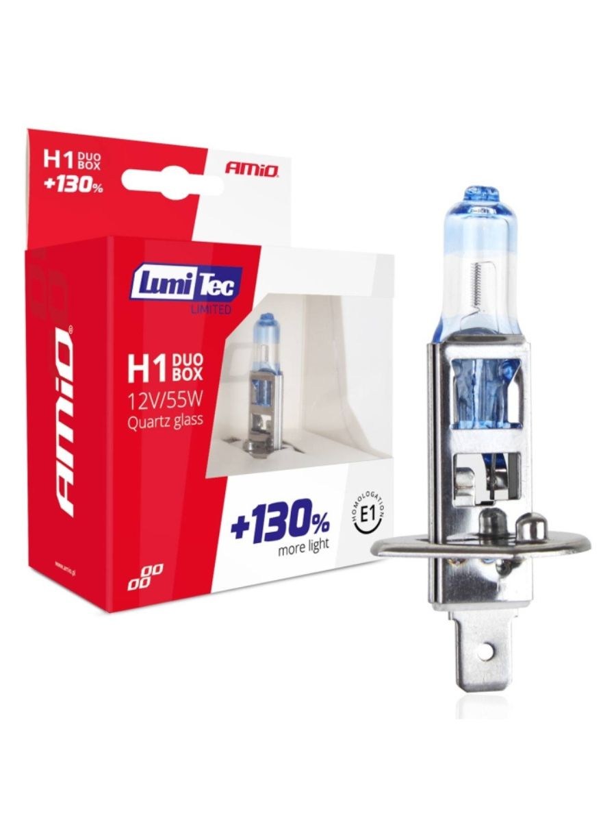 Комплект от 2бр. халогенни крушки H1 12V 55W LumiTec LIMITED +130% бяла светлина