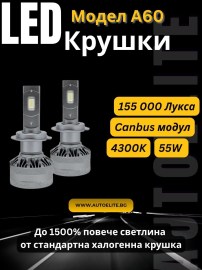 Лед крушки - Led система H7 модел A60 за фарове - 155 000 Лукса, 55W, Canbus 4300K