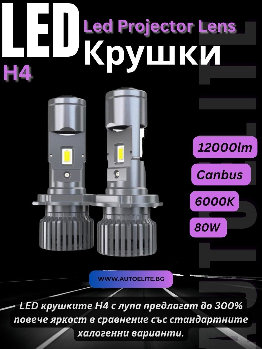 LED крушки с лупа H4 12V - 24V 80W 12000LM