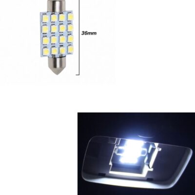 LED крушки за плафон 16 SMD 5050 36мм 12V бяла светлина в блистер