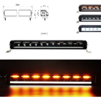 LED бар 58.5 см (23”) – 7800LM бяла DRL и оранжева блиц сигнална светлина 12V/24V